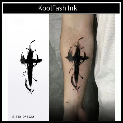 Artistic cross temporary tattoo with brushstroke design for body decor