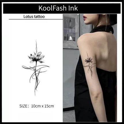 Abstract lotus flower temporary tattoo, waterproof body art sticker