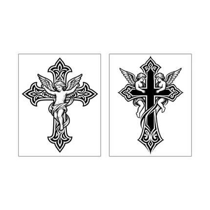 Men black cross detailed tattoo design