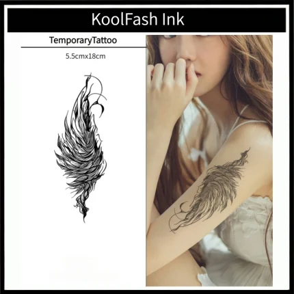 Black Line Feather Temporary Tattoo Sticker