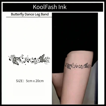 Minimal line butterfly vine tattoo band for leg decoration