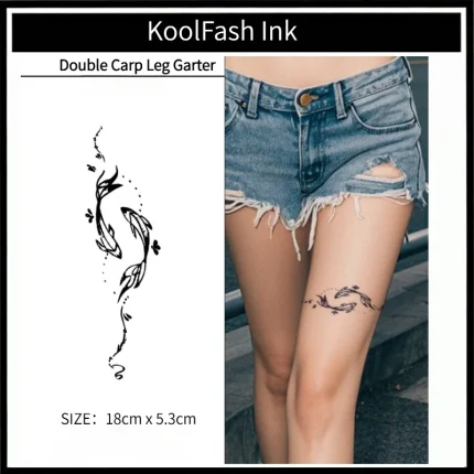 Black line double koi fish temporary tattoo, waterproof body art sticker
