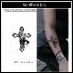 Praying Hands Rosary Fake Tattoo, Black Religious Pattern Body Stickers