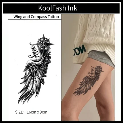 Black Wing Compass Tattoo With Free Words