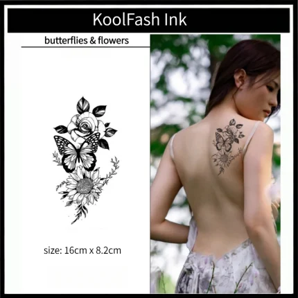 Butterflies and flowers temporary tattoo, waterproof body art sticker