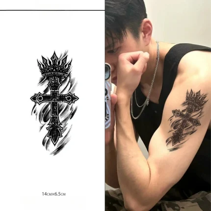 Cross and crown herbal temporary tattoo sticker
