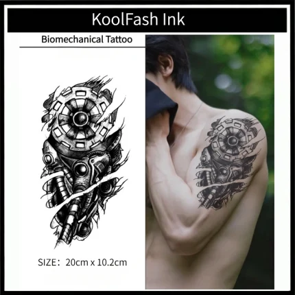 Cyberpunk Biomechanical Pattern Fake Tattoo for Shoulder Decoration