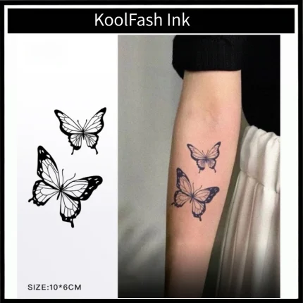 Black outline butterfly tattoo in two sizes for body decoration