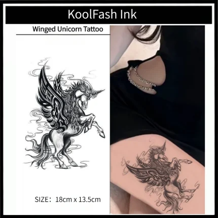 Fantasy Winged Horse Temporary Tattoo Sticker, Waterproof Body Art