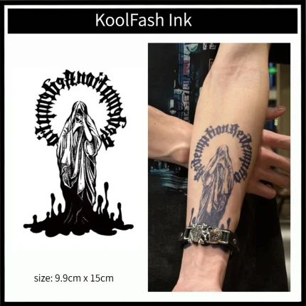 Mysterious Hooded Character Fake Tattoo for Body Art