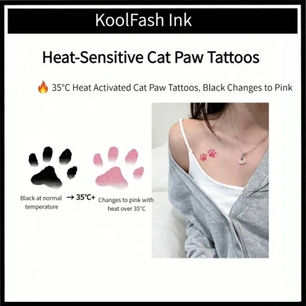 Thermochromic cat paw tattoo sticker with color change effect