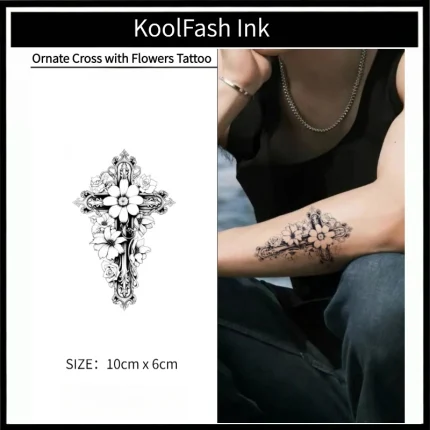 Floral Cross Temporary Tattoo
