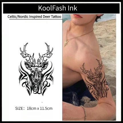Blackwork Celtic Nordic Deer Temporary Tattoo Sticker