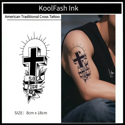 Traditional Cross Ink Temporary Tattoo Sticker
