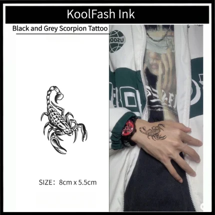 Black & Grey Scorpion Fake Tattoo, Realistic Ink Design Stickers