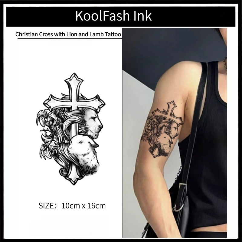 Christian Cross Fake Tattoo, Lion & Lamb Ink Pattern Stickers by Koolfash