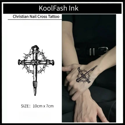 Nail Cross Fake Tattoo, Religious Ink Design Stickers by Koolfash