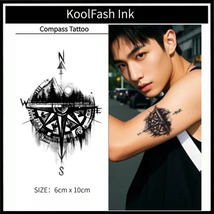 Mountain Compass Fake Tattoo, Nature Style Ink Stickers by Koolfash