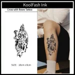 Cross & Roses Fake Tattoo, Floral Religious Ink Stickers by Koolfash