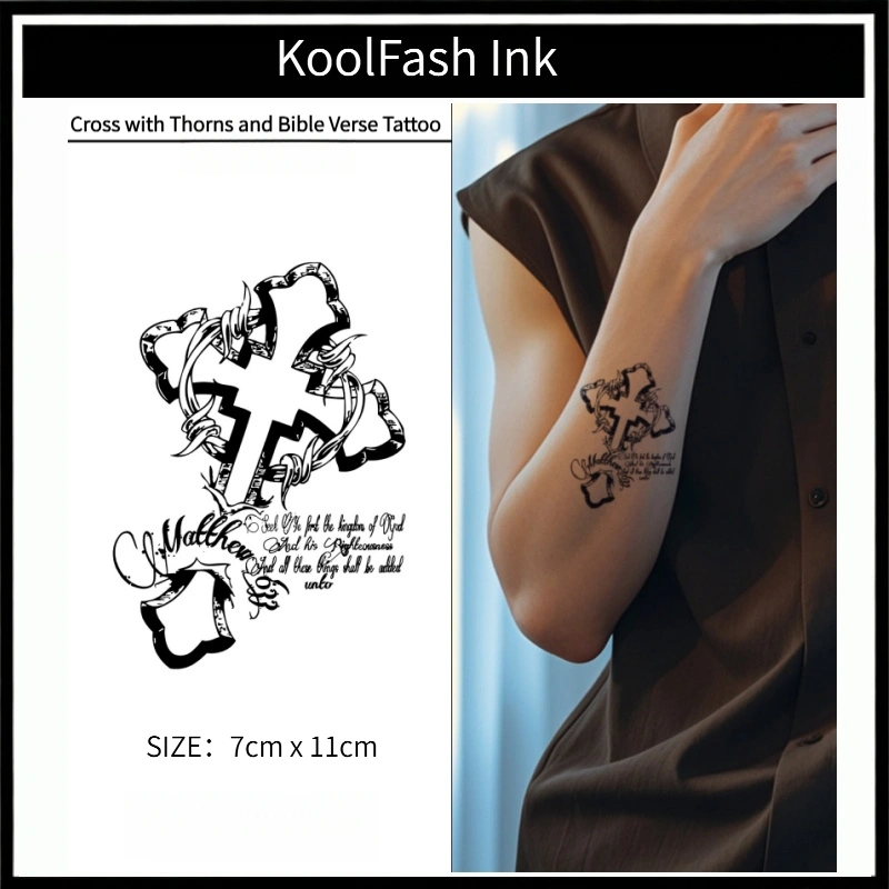Religious Fake Tattoo, Cross Thorns and Scripture Ink Stickers by Koolfash