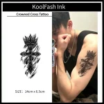 Koolfash Crowned Cross Temporary Tattoo Sticker, Religious Ink Body Art
