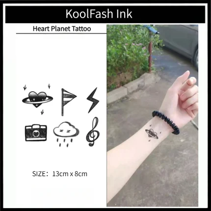 Heart Planet Temporary Tattoo Sticker
