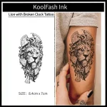 Lion with Broken Clock Temporary Tattoo