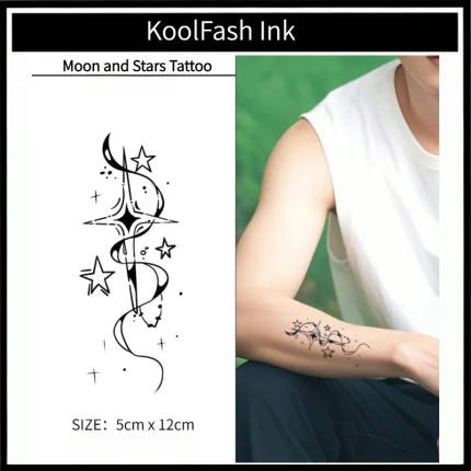 Moon and Stars Line Art Temporary Tattoo