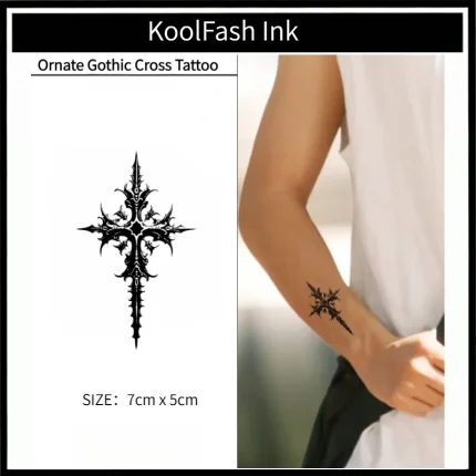 Ornate Gothic Cross Temporary Tattoo Sticker