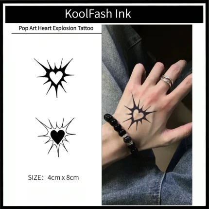 Pop Art Heart Explosion Temporary Tattoo