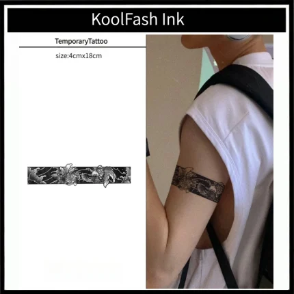 Long Lasting Semi-Permanent Black Koi Armband Tattoo Sticker