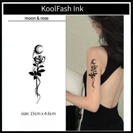 Elegant moon and rose pattern tattoo for body decoration