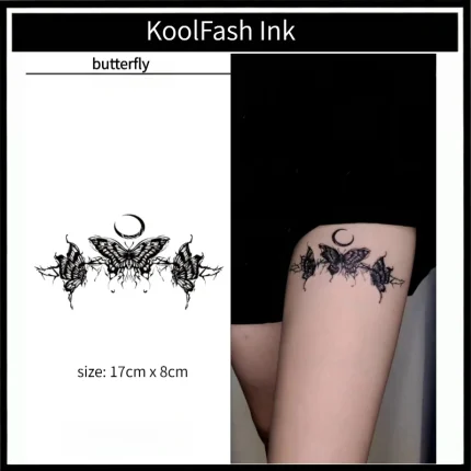 Delicate moon & three butterflies design tattoo for decoration