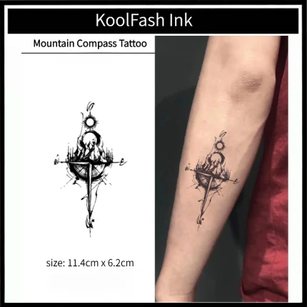 Vintage mountain and compass pattern tattoo for decoration