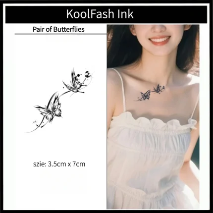 Artistic ink splash design with double butterflies temporary tattoo
