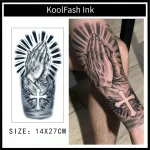 Religious design with praying hands, cross and angel wings tattoo
