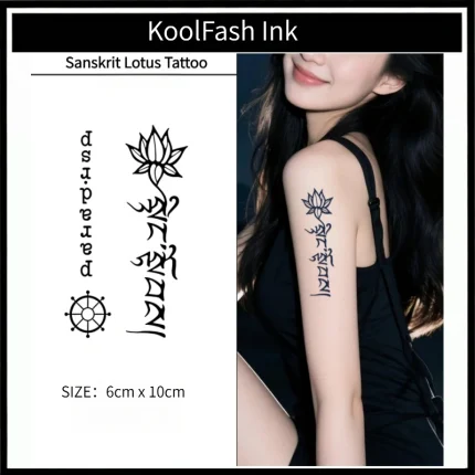 Sacred mantra and lotus pattern tattoo sticker for body decoration