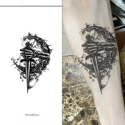 Skeleton hand sword herbal tattoo sticker