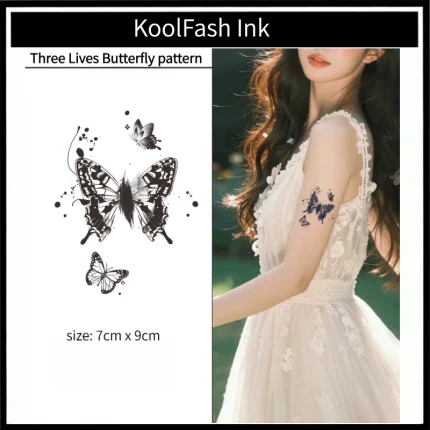 Three Lives butterfly temporary tattoo sticker, waterproof body art