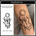 African tribal sun dancer disposable temporary tattoo sticker, vertical forearm size black ink tribal art fake body tattoo
