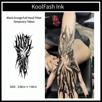 Black grunge full hand tribal disposable temporary tattoo sticker, full palm fake body tattoo
