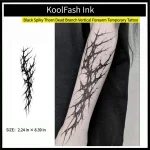 Black spiky thorn dead branch disposable temporary tattoo sticker, vertical forearm fake body tattoo