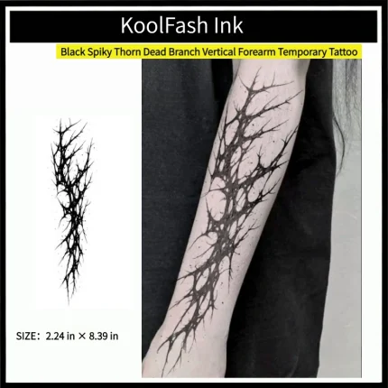 Black spiky thorn dead branch disposable temporary tattoo sticker, vertical forearm fake body tattoo