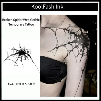 Broken spider web gothic disposable temporary tattoo sticker, vertical forearm fake body tattoo