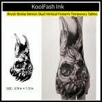 Brush stroke demon skull disposable temporary tattoo sticker, vertical forearm fake body tattoo