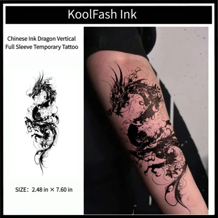 Chinese ink dragon disposable temporary tattoo sticker, vertical full sleeve fake body tattoo