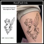 Classic sketch closed-eye baby angel disposable temporary tattoo sticker, vertical forearm fake body tattoo