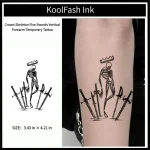 Crown skeleton five swords disposable temporary tattoo sticker, vertical forearm fake body tattoo
