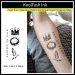 Crown, thorn crown & dove three-in-one disposable temporary tattoo sticker, vertical forearm fake body tattoo