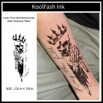 Crown thorn skull vertical script letter disposable temporary tattoo sticker, vertical forearm fake body tattoo